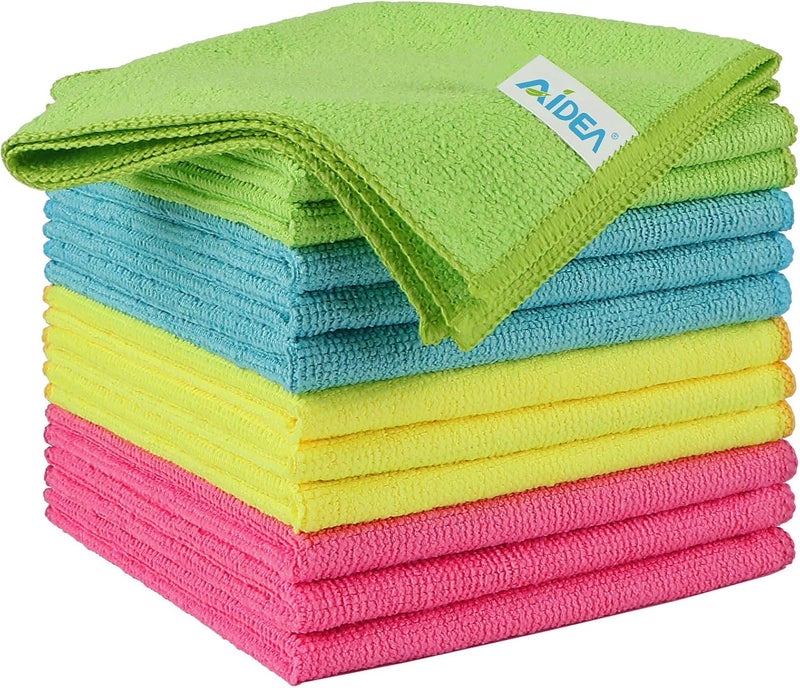 AIDEA Microfibre Cloth 12 Pack - Reusable Kitchen Cleaning Towels, Lint Free and Washable - Image 1