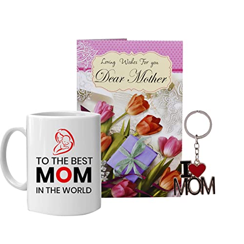 Saugat Traders Mothers Day Gift - Greeting Card with Coffee Mug & I Love Mom Keychain - Birthday Gift for Mother-Mummy-Maa - Image 1