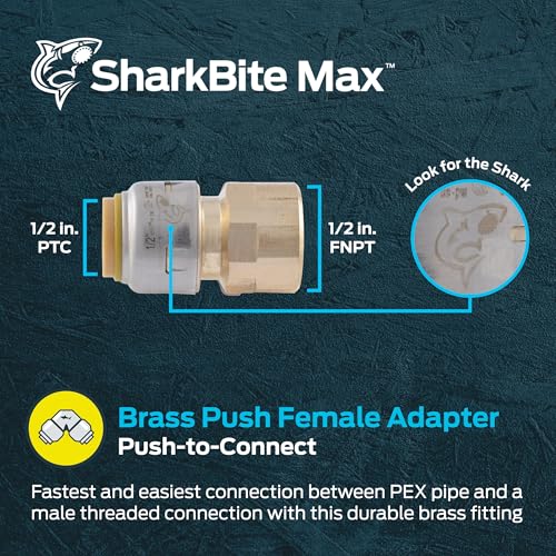 SharkBite Max 1/2 x 1/2 Inch FNPT Adapter, Push To Connect Brass Plumbing Fitting, PEX Pipe, Copper, CPVC, PE-RT, HDPE, UR072A - Image 2