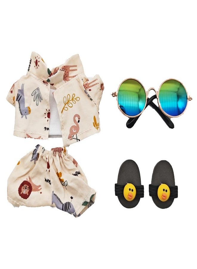 Jemant Doll Clothes Set for 17cm Doll Cartoon Animals Jacket Vest Pants Colorful Glasses Duck Slippers Hawaiian Style Fashion Doll Clothing Bundle & Outfit Set for Dolls Fans (White) - Image 1