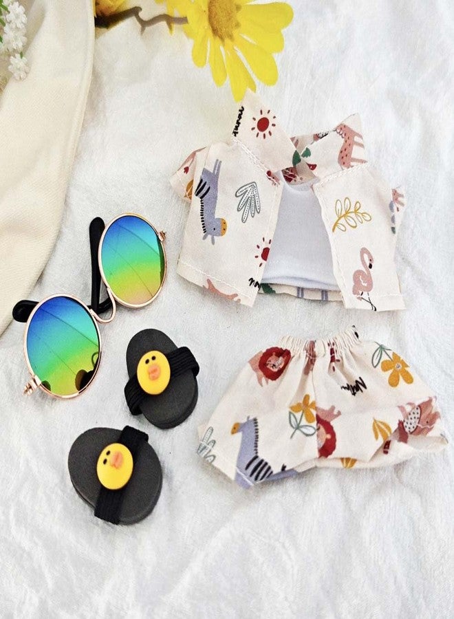 Jemant Doll Clothes Set for 17cm Doll Cartoon Animals Jacket Vest Pants Colorful Glasses Duck Slippers Hawaiian Style Fashion Doll Clothing Bundle & Outfit Set for Dolls Fans (White) - Image 2