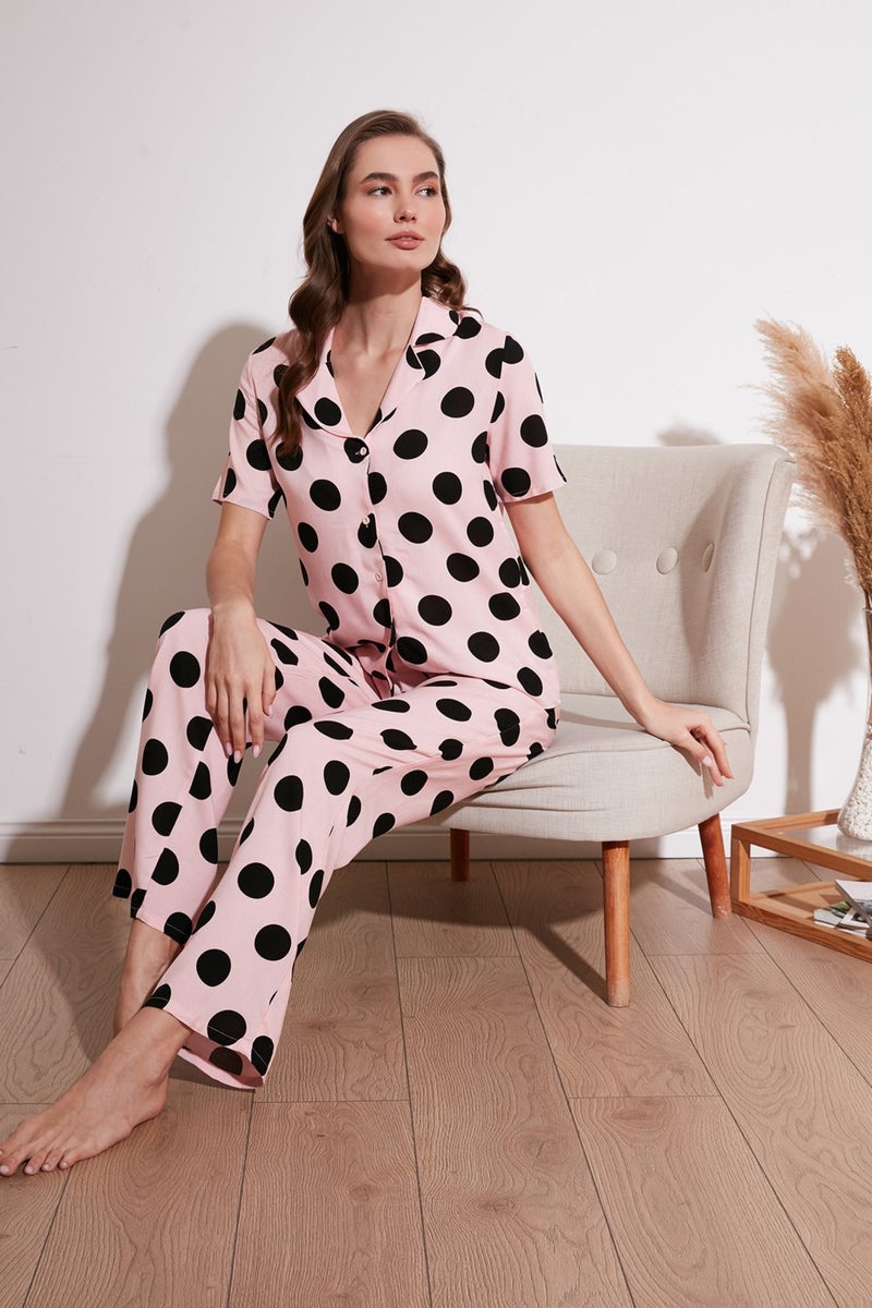 Lela Comfortable Cut Wide Leg Mono Collar Short Sleeve Pajama Set Women's Pajama Set 6110290  - Image 1
