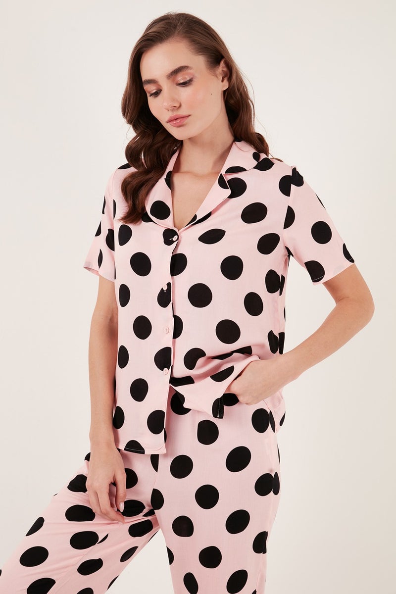 Lela Comfortable Cut Wide Leg Mono Collar Short Sleeve Pajama Set Women's Pajama Set 6110290  - Image 3