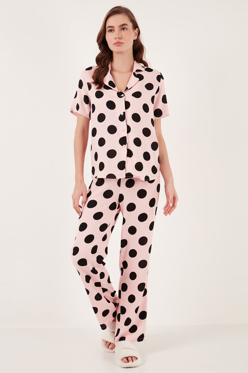 Lela Comfortable Cut Wide Leg Mono Collar Short Sleeve Pajama Set Women's Pajama Set 6110290  - Image 2