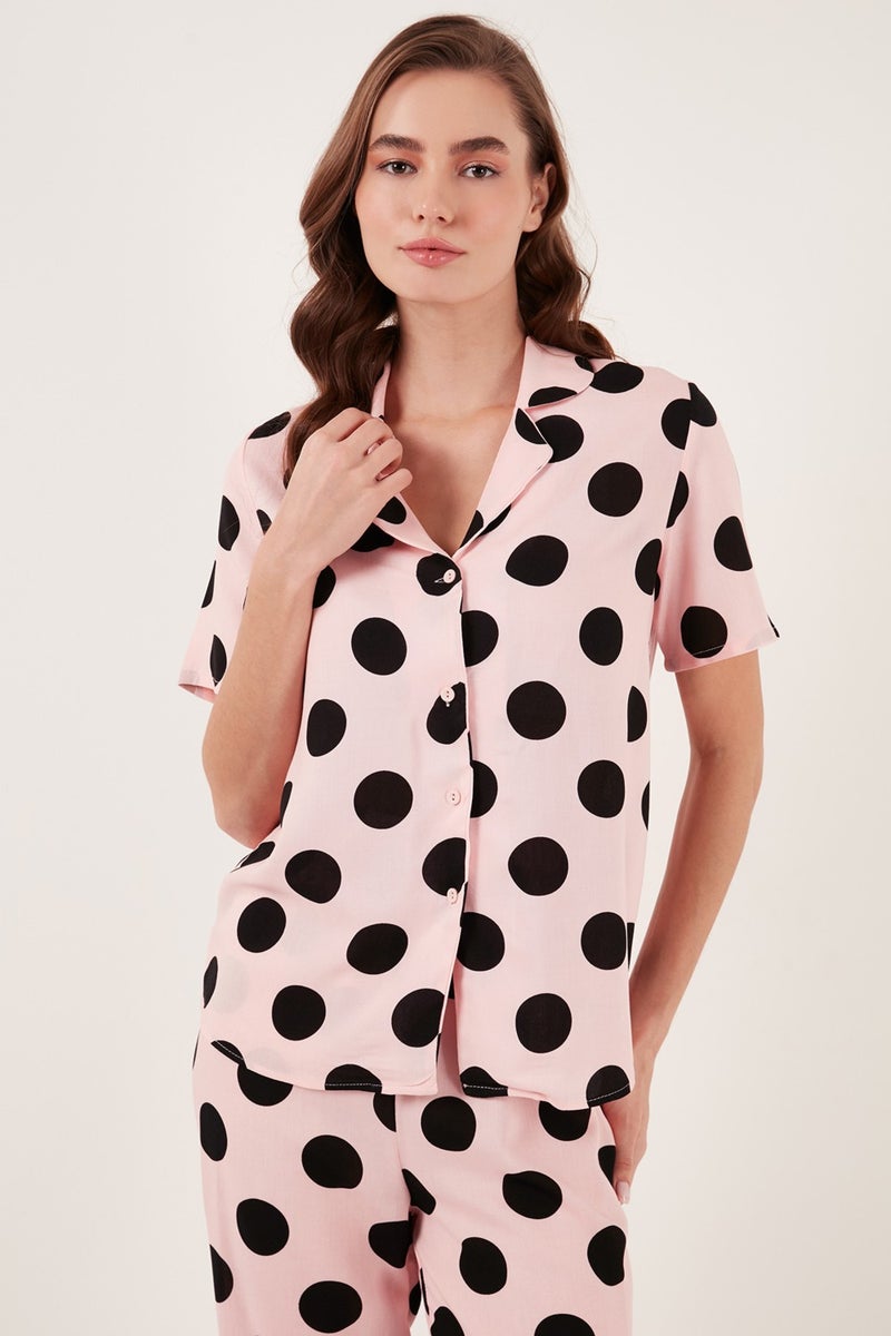 Lela Comfortable Cut Wide Leg Mono Collar Short Sleeve Pajama Set Women's Pajama Set 6110290  - Image 5