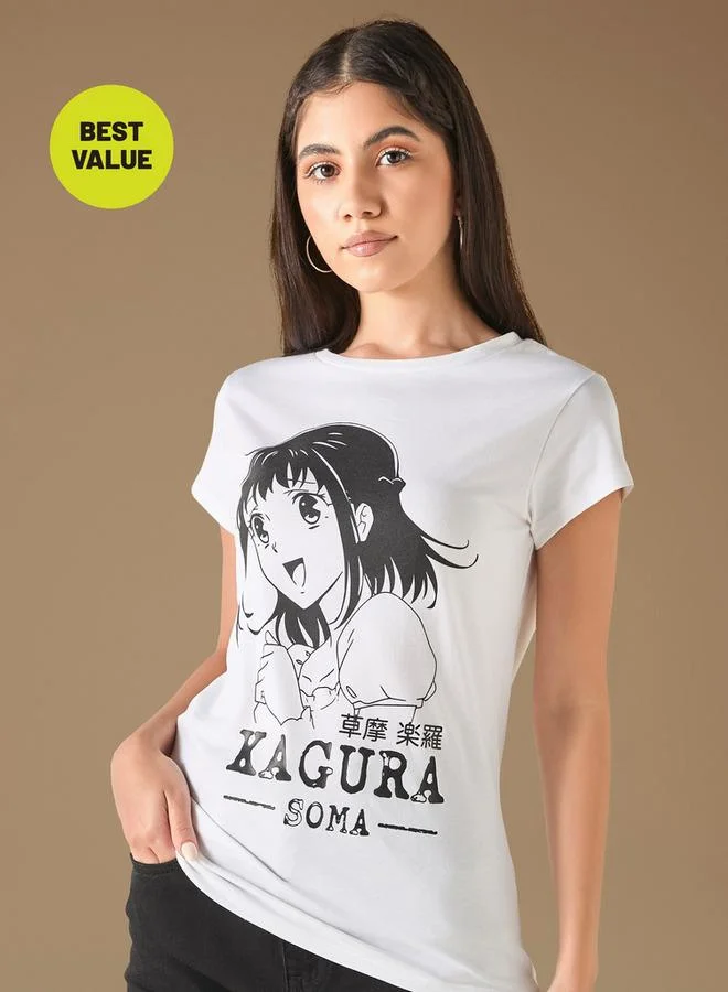 Kagura Soma Print T-shirt with Short Sleeves