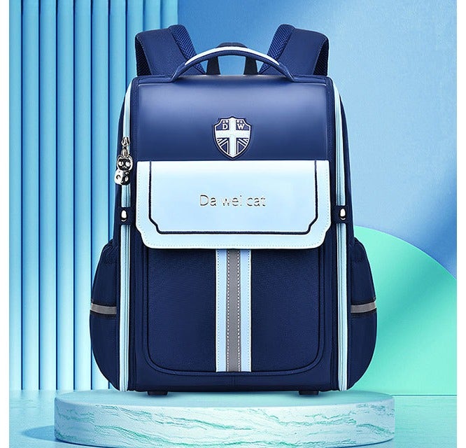 Kids School Backpack British Style 6-10 Years, School Supplies Large Capacity Waterproof Spine-Protective Wear-Resistant  Bag - Image 1