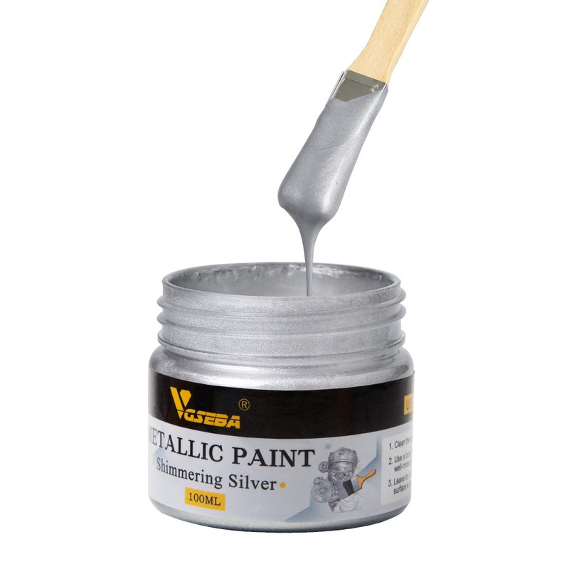 VGSEBA Acrylic Paint Metallic Silver Non Toxic Non Fading 100ml Silver Leaf Paint for Art Painting Handcrafts Ideal for Canvas Wood Clay Fabric Ceramic Craft Supplies - Image 3