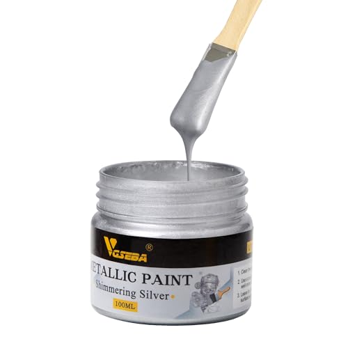 VGSEBA Acrylic Paint Metallic Silver Non Toxic Non Fading 100ml Silver Leaf Paint for Art Painting Handcrafts Ideal for Canvas Wood Clay Fabric Ceramic Craft Supplies - Image 1
