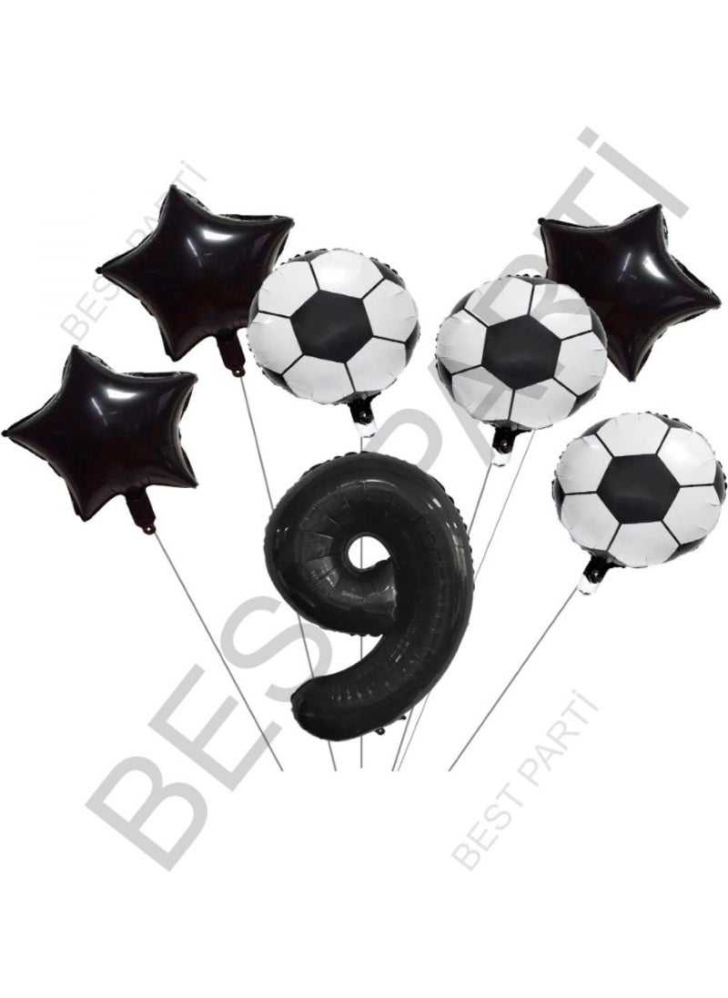 Best Parti - Best Party Star Number Football Pattern Foil Balloon Set Age 9 - Image 1