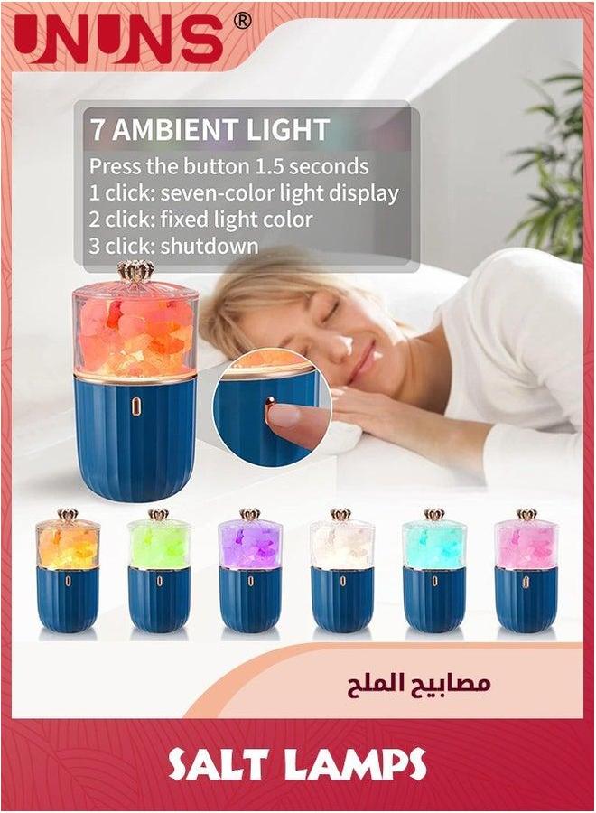 يو إن يو إن أس Salt Lamp,2-in-1 Crystal Himalayan Lamp Essential Oil Diffuser,7-Color Light,Rechargeable,Portable,Ideal for Living Room,Bedroom,Blue - Image 3