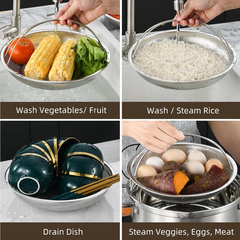 PRAMANTA PRAMANTA Kitchen Strainer Rice Washer Filter Tray Steamer Basket with Handle Food Drainer Pot Pan Insert Steamer Basket for Vegetable Fruit Seafood Egg (1Pcs) - Image 3