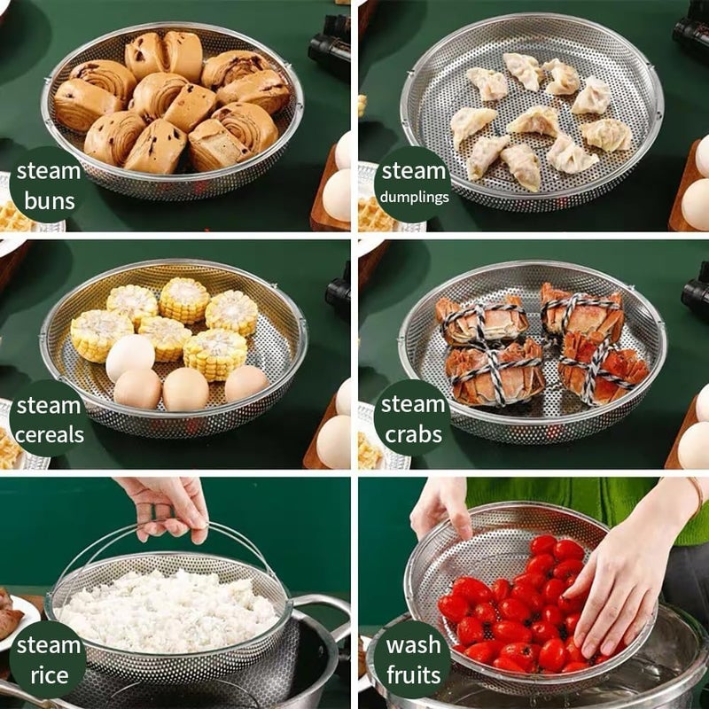 PRAMANTA PRAMANTA Kitchen Strainer Rice Washer Filter Tray Steamer Basket with Handle Food Drainer Pot Pan Insert Steamer Basket for Vegetable Fruit Seafood Egg (1Pcs) - Image 4