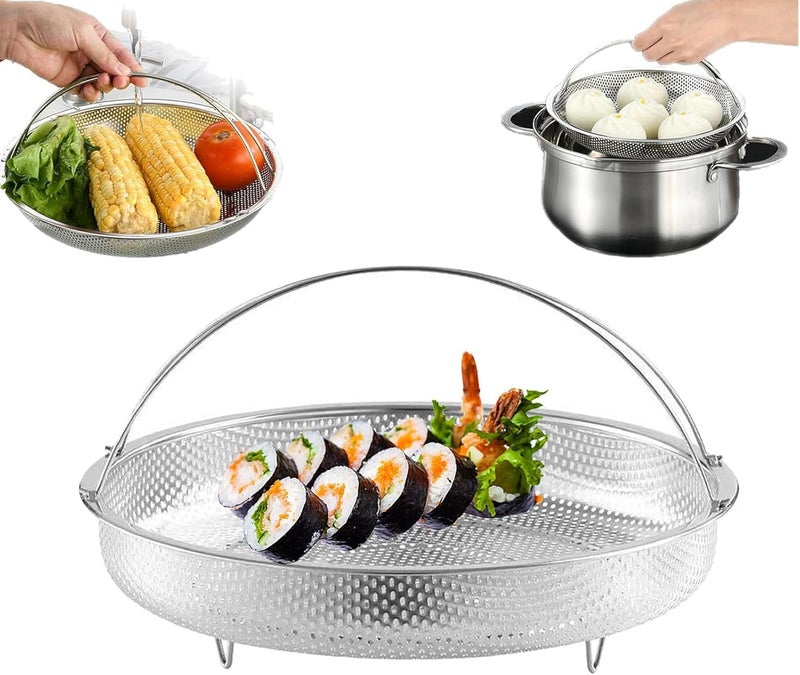 PRAMANTA PRAMANTA Kitchen Strainer Rice Washer Filter Tray Steamer Basket with Handle Food Drainer Pot Pan Insert Steamer Basket for Vegetable Fruit Seafood Egg (1Pcs) - Image 1
