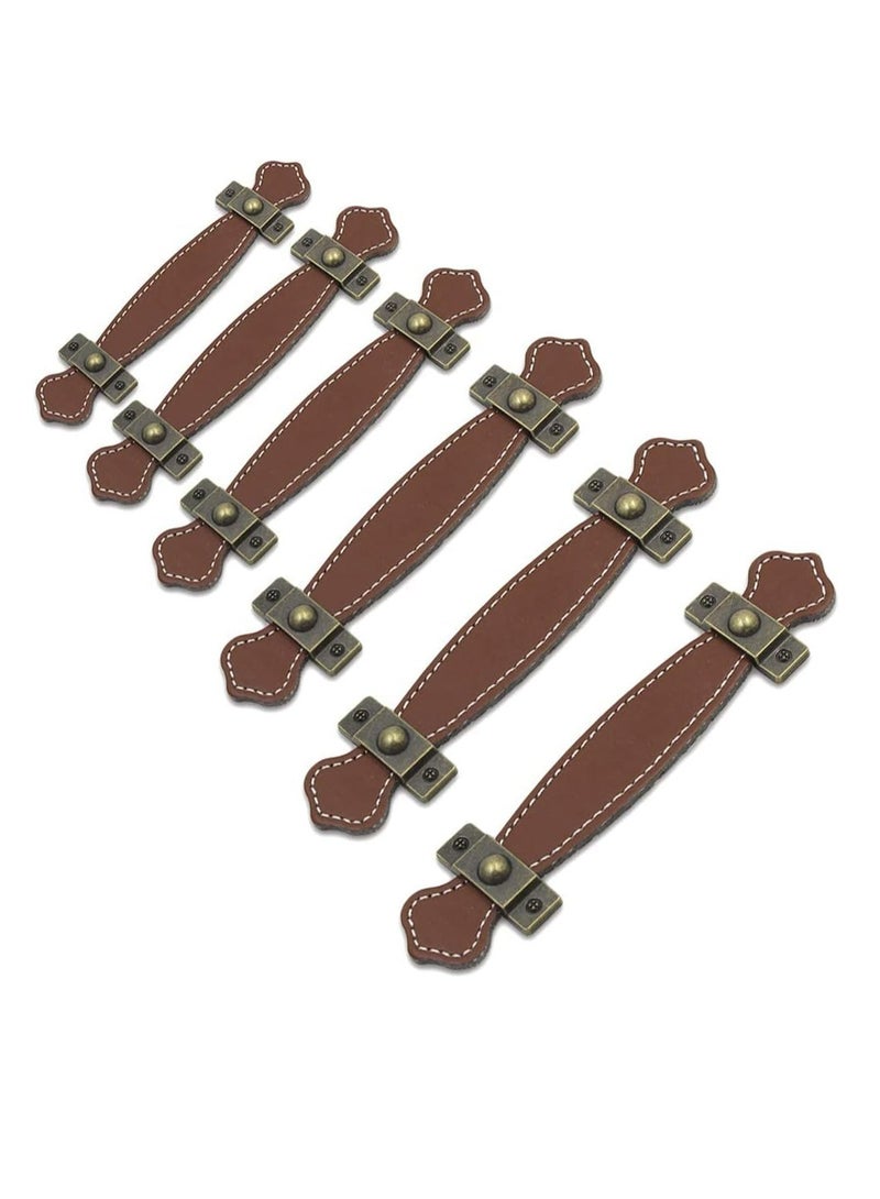 Oasisgalore 6-Pack 6.3" Brown Leather Drawer and Cabinet Handles, Vintage Style  - Image 1