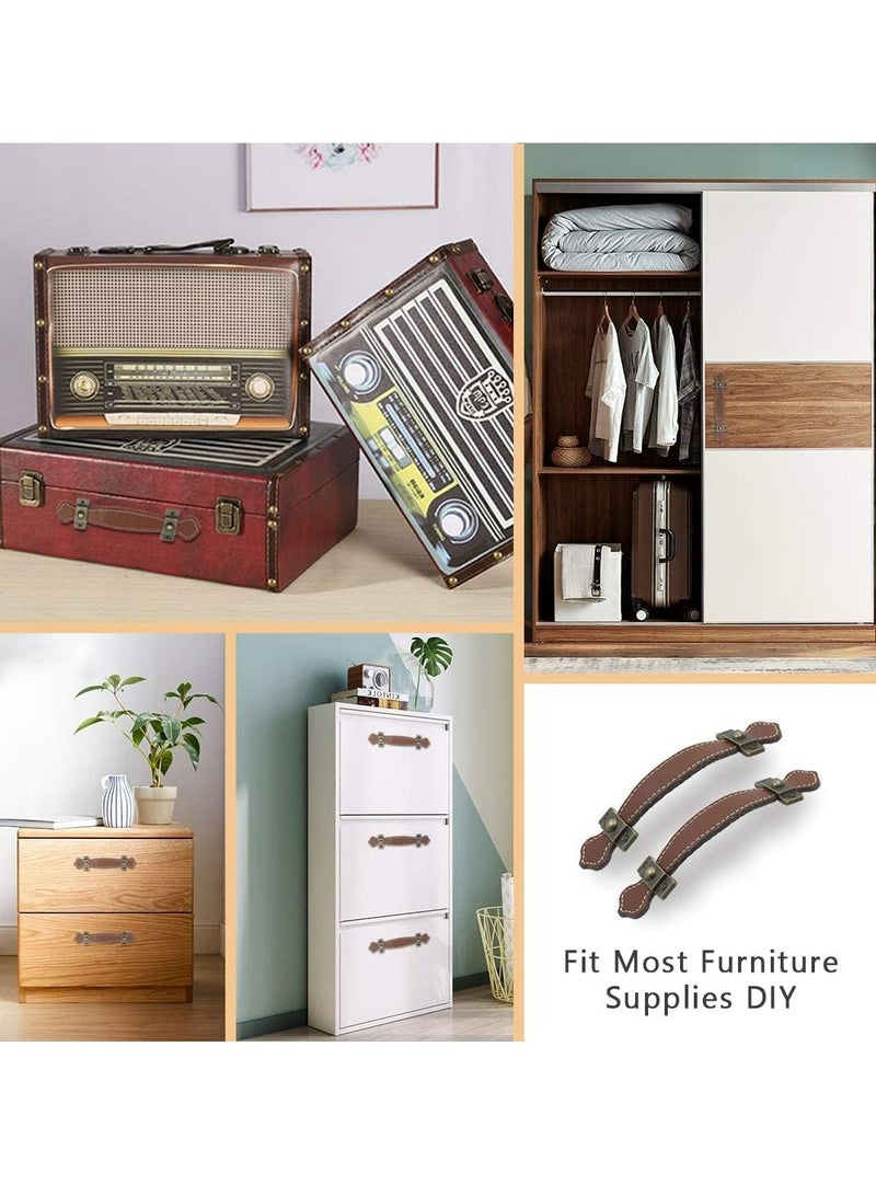 Oasisgalore 6-Pack 6.3" Brown Leather Drawer and Cabinet Handles, Vintage Style  - Image 3