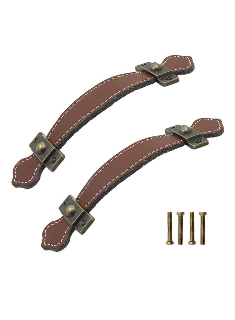 Oasisgalore 6-Pack 6.3" Brown Leather Drawer and Cabinet Handles, Vintage Style  - Image 5