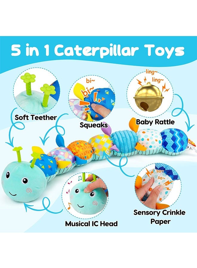 Baby Sensory Toy 0-6 Month Music Animal Stuffed Plush Caterpillar Toy for Infant 0-3-6 Month Tummy Time with Baby Mirror Crinkle Rattle for 6-12 Month Carseat Toy for Newborn Boys Girls Shower Gifts - Image 2