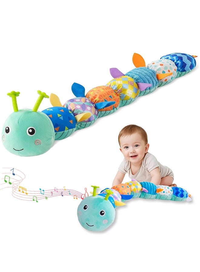 Baby Sensory Toy 0-6 Month Music Animal Stuffed Plush Caterpillar Toy for Infant 0-3-6 Month Tummy Time with Baby Mirror Crinkle Rattle for 6-12 Month Carseat Toy for Newborn Boys Girls Shower Gifts - Image 1