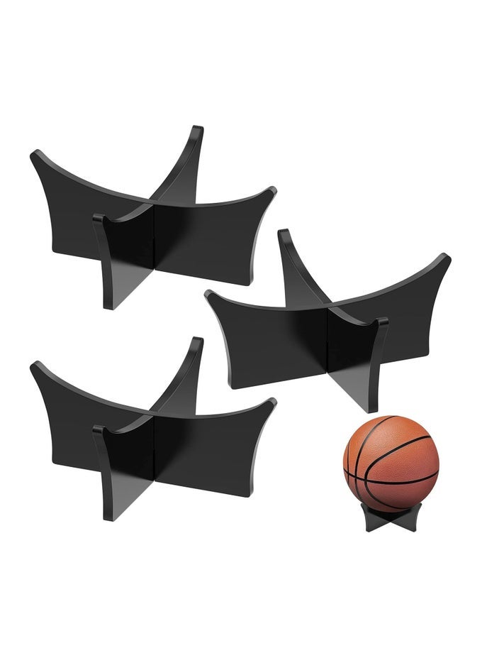 ACRYLIC BALL STAND HOLDER | BALL DISPLAY STAND FOR FOOTBALL, BASKETBALL, SOCCER BALL | VOLLEYBALL, RUGBY BALL SPORTS BALL STORAGE RACK | TROPHY AUTOGRAPH MEMORABILIA DISPLAY CASES (BLACK, 3 PCS)