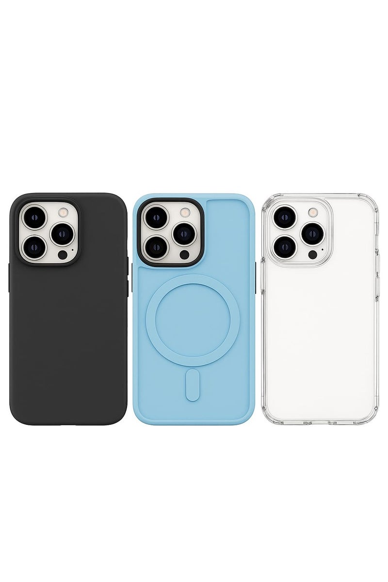 كايس كلوب جراب iPhone 14 Pro (3 قطع) | أغطية رفيعة مقاومة للصدمات | سيليكون ناعم فاخر، شفاف، متوافق مع MagSafe - Image 1
