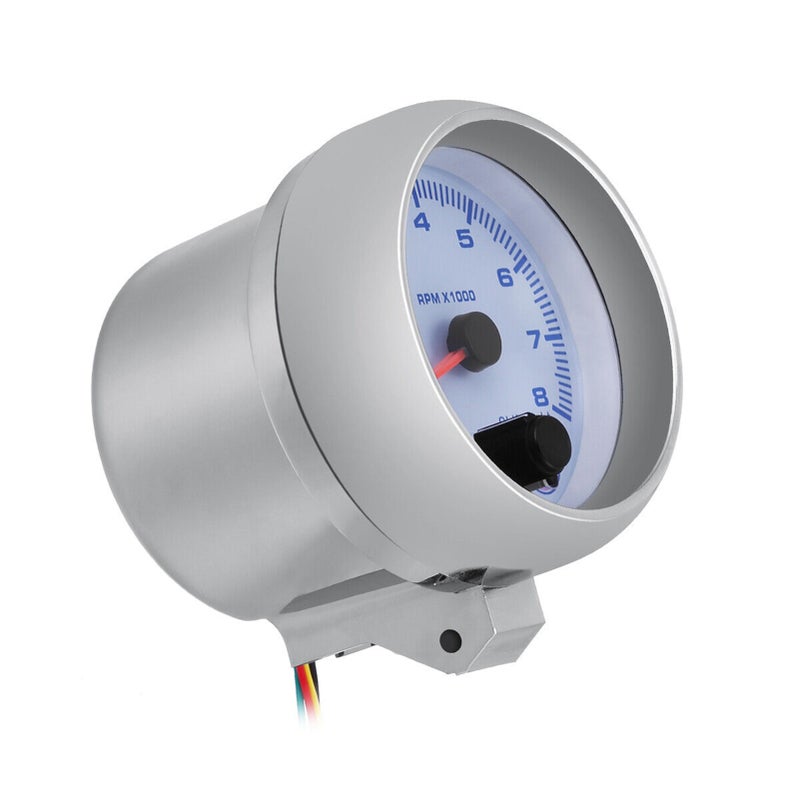 Tachometer Gauge: Silver 0~8000RPM High Accuracy Easy Operation RPM Gauge - Adjustable Shift Light Car Tachometer for 1-8 Cylinder Gasoline Vehicles or 1-2 Cylinder New Motorcycles - Image 4