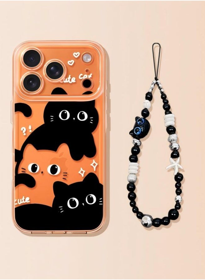 HaDoii iPhone 17 Pro Max Case with Bracelet Chain, Clear Cute Black Cat Pattern with Shockproof Slim Soft TPU Protective Phone Case for Women Designed for iPhone 17 Pro Max 6.9" - Image 1