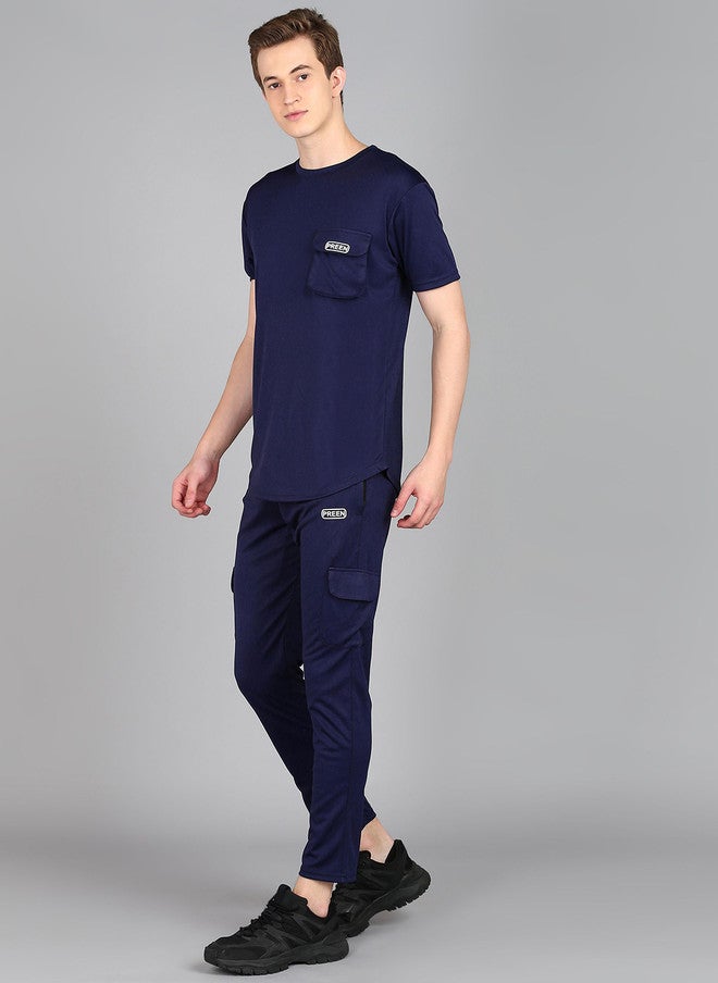 PREEN Navy Blue Round Neck T-Shirt and Trousers Co-Ords - Image 4