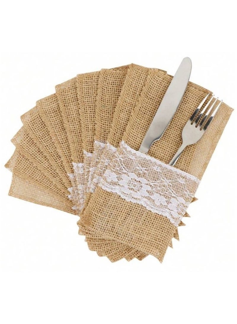10-piece spoon and knife holder set for decorating the dining table, made of burlap.  - Image 1
