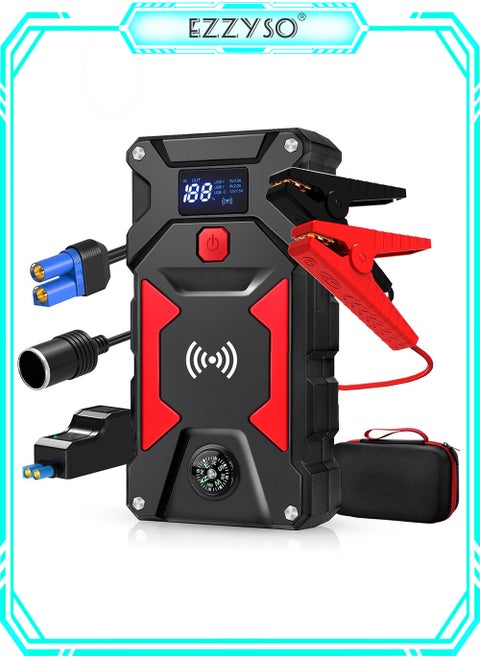 Car Jump Starter 24800mAh Water-Resistant Jump Starter Battery Pack, Battery Jumper Starter Portable,12V/1A, LED Light
