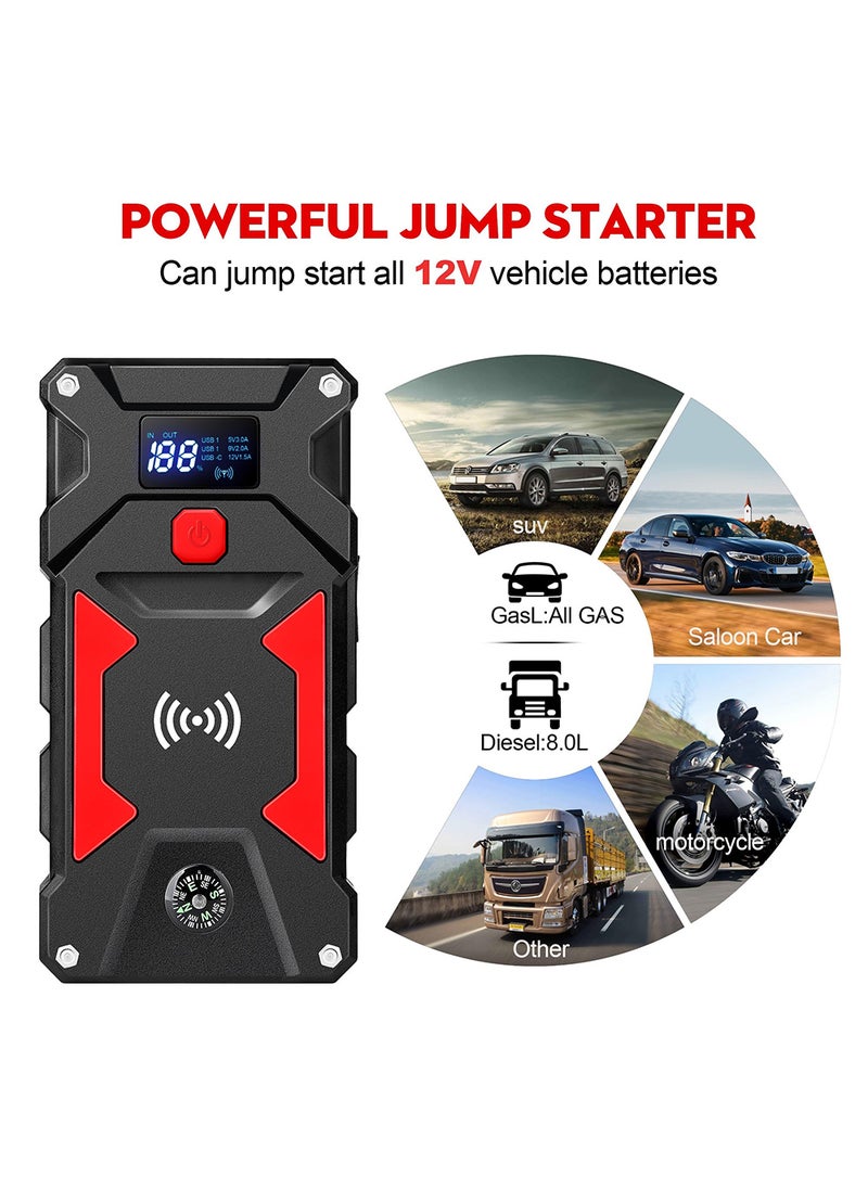 EzzySo - Car Jump Starter 24800mAh Water-Resistant Jump Starter Battery Pack, Battery Jumper Starter Portable,12V/1A, LED Light - Image 1