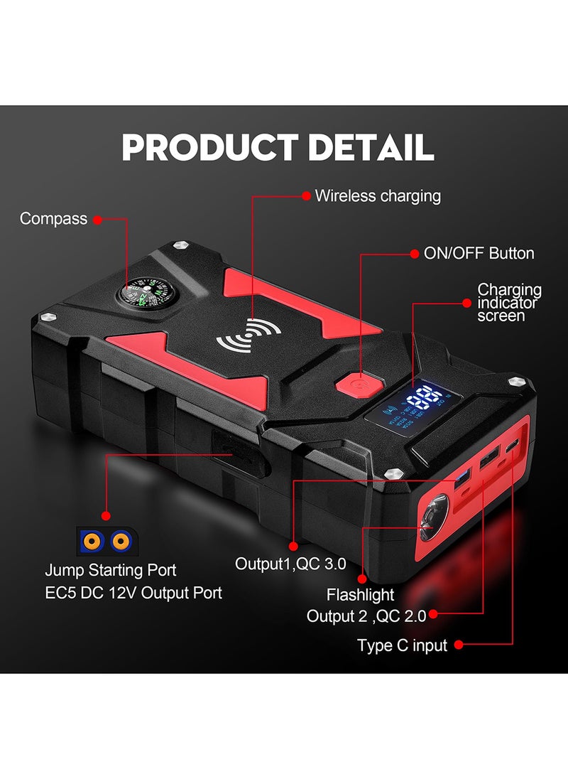 EzzySo - Car Jump Starter 24800mAh Water-Resistant Jump Starter Battery Pack, Battery Jumper Starter Portable,12V/1A, LED Light - Image 1