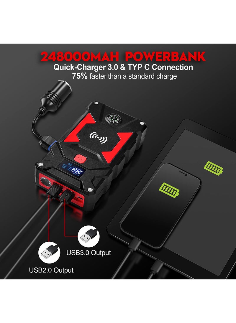 EzzySo - Car Jump Starter 24800mAh Water-Resistant Jump Starter Battery Pack, Battery Jumper Starter Portable,12V/1A, LED Light - Image 1