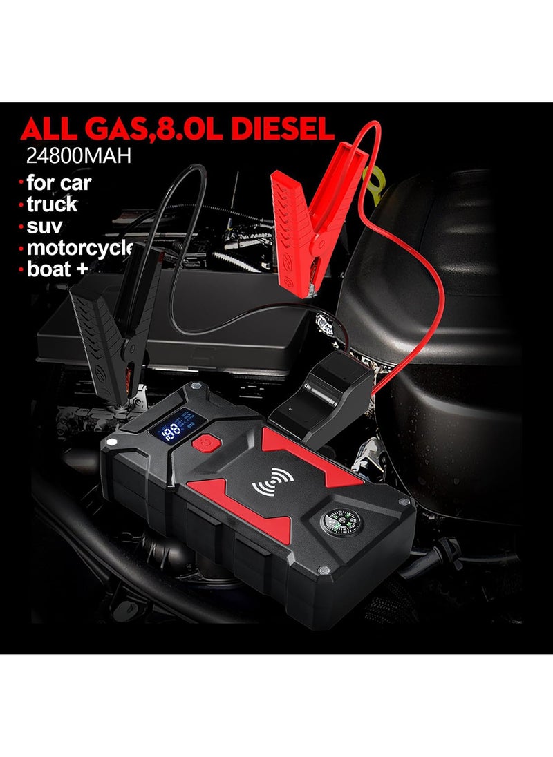 EzzySo - Car Jump Starter 24800mAh Water-Resistant Jump Starter Battery Pack, Battery Jumper Starter Portable,12V/1A, LED Light - Image 1