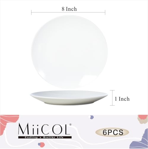 Miicol Ceramic Appetizer Plates Set of 6, White Dessert Plates 8 Inch, Small Dinner Plates, Modern Round Salad Plates, Porcelain Serving Dishes for Snack, Bread, Fruit, Microwave & Dishwasher Safe - Image 3