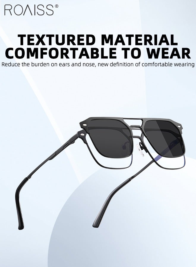 رويس مجموعة نظارات شمسية 3 في 1 مستقطبة مغناطيسية قابلة للتثبيت، نظارات حجب الضوء الأزرق مع عدسة مستقطبة مغناطيسية وعدسة رؤية ليلية مغناطيسية، نظارات قيادة متعددة الاستخدامات للاستخدام ليلاً ونهارًا للرجال - Image 2
