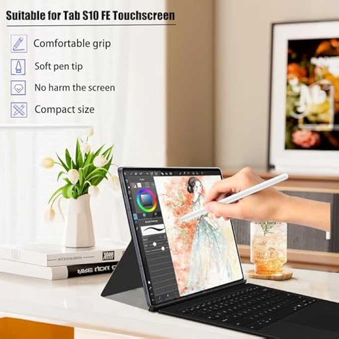 rayihni بديل قلم S لتابلت جالاكسي تاب S10 FE متوافق مع سامسونج جالاكسي تاب S10 FE/ S10 FE+/ S10 FE PLUS مع نصائح/رؤوس قلم مجانية، بيج - Image 2