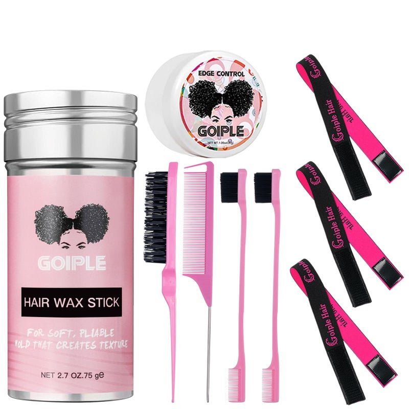 Goiple 3PCS Elastic Bands for Wig Edges - Adjustable Wig Band for Edges Wig Install Accessories with Pink set-9pcs Hair Wax Stick Set - Image 1