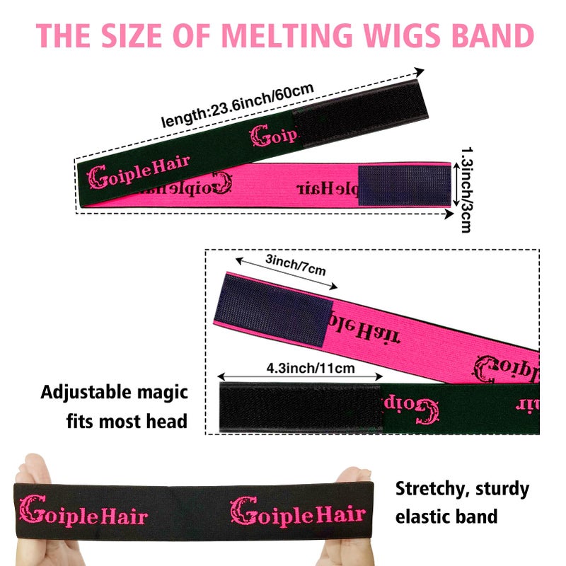 Goiple 3PCS Elastic Bands for Wig Edges - Adjustable Wig Band for Edges Wig Install Accessories with Pink set-9pcs Hair Wax Stick Set - Image 2