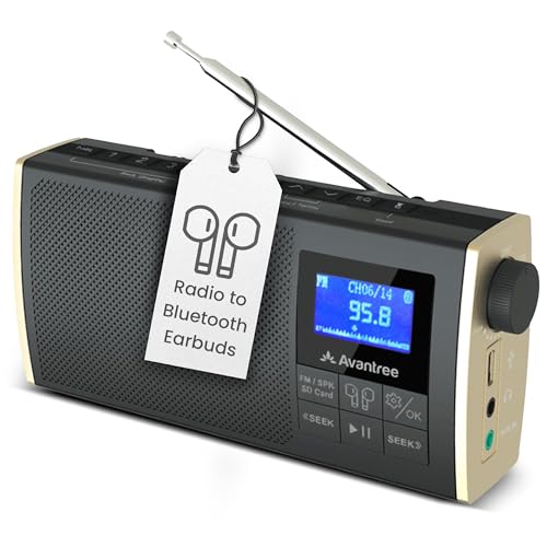 Avantree Streaming Radio to Earbuds or Home Stereo System, FM Radio, Bluetooth Transmitter, Bluetooth Speaker, SD Card MP3 Player 4-in-1 Device with Rechargeable Battery - Avantree Soundbyte T - Image 1