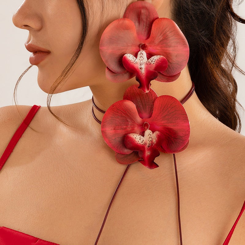 SHIXIN European and American Style Butterfly Orchid Choker Necklace - Unique Long Floral Collar for Women - Image 1