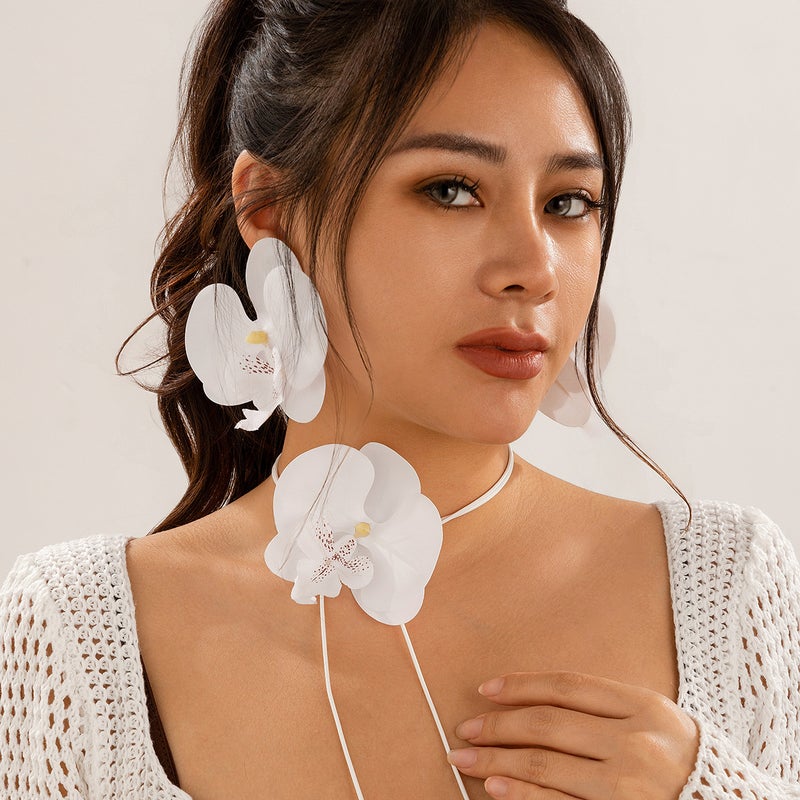 SHIXIN European and American Style Butterfly Orchid Choker Necklace - Unique Long Floral Collar for Women - Image 3