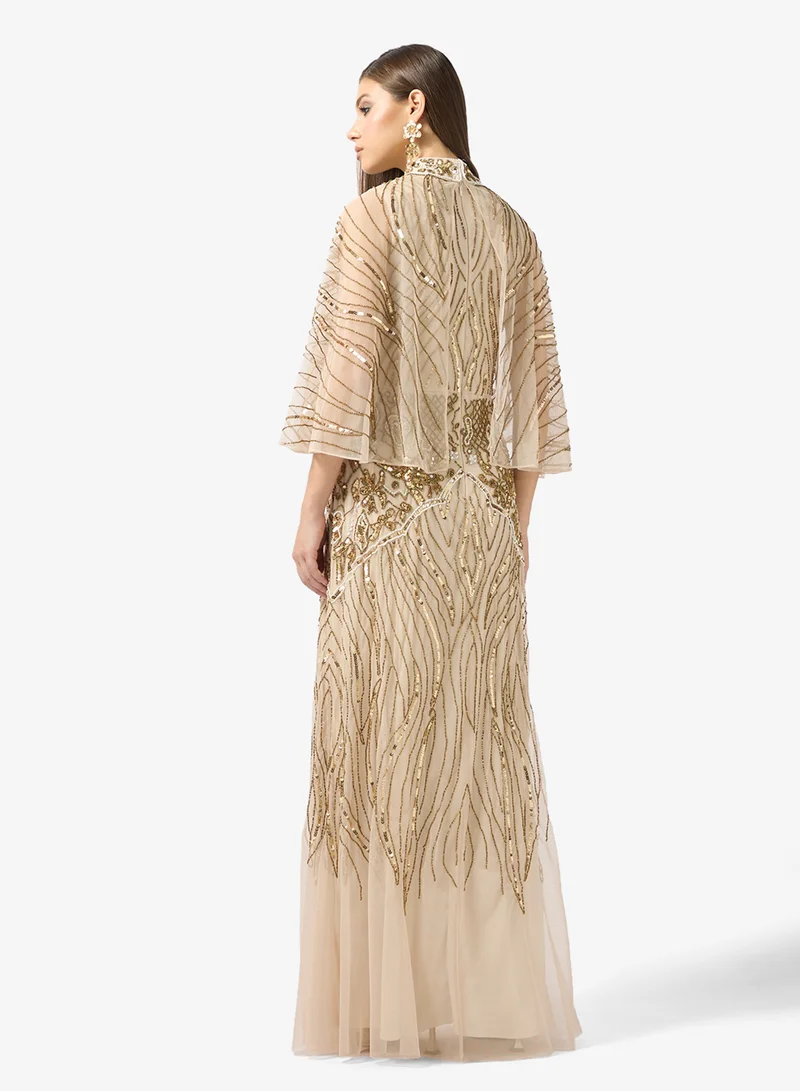 Amelia Rose Embellished flared sleeve maxi dress