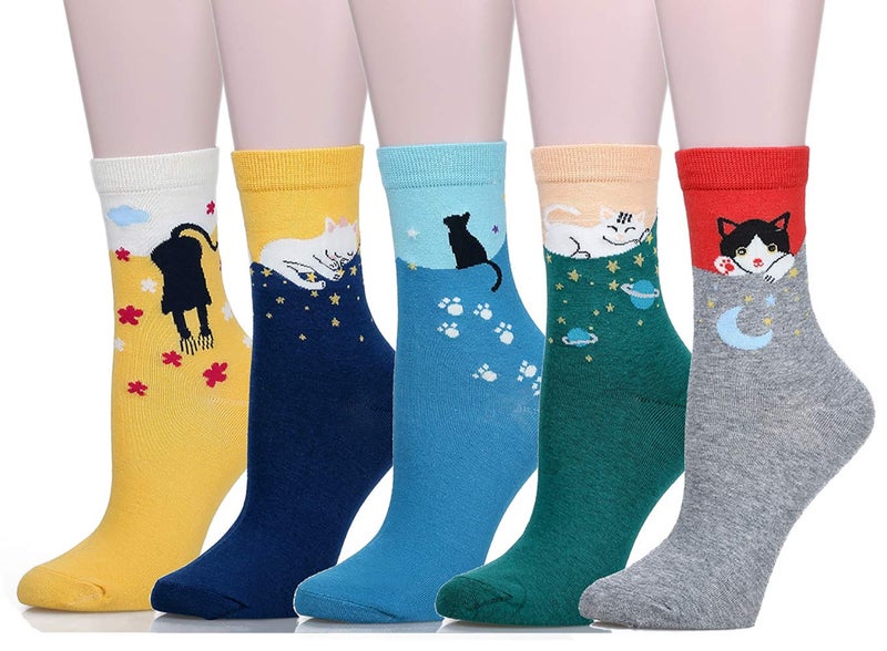 Leotruny Cute Socks Women Cat: Animal Novelty Socks for Women Girls - Ladies Funny Socks with Gift Box 5pairs Without Box - Image 1
