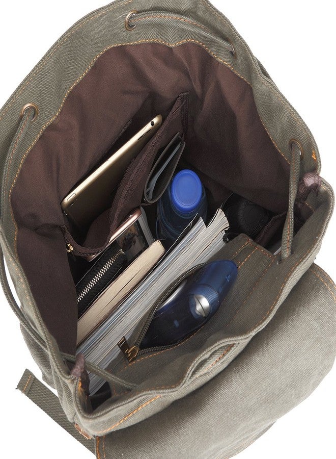 Bluboon Canvas Vintage Backpack Leather Casual Bookbag Men Rucksack (Green) - Image 4