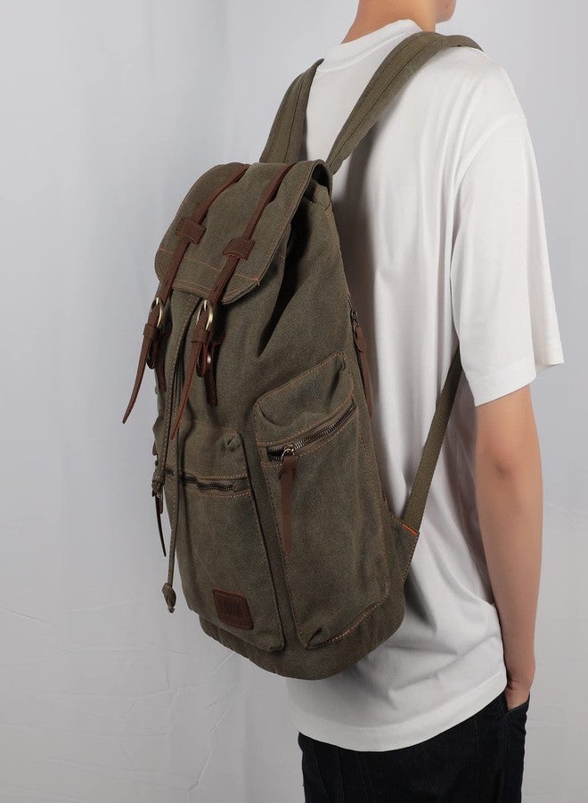 Bluboon Canvas Vintage Backpack Leather Casual Bookbag Men Rucksack (Green) - Image 2