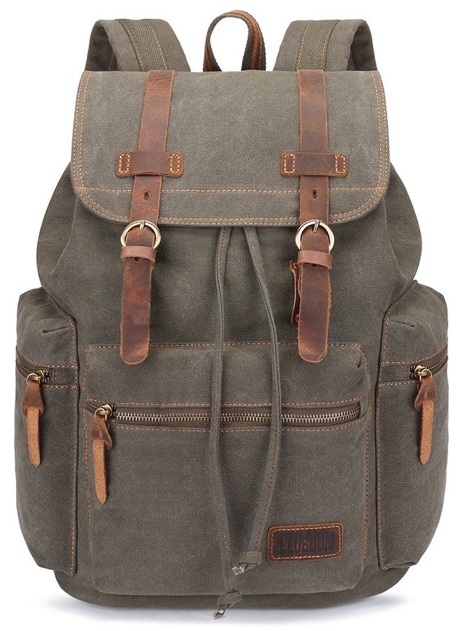 Bluboon Canvas Vintage Backpack Leather Casual Bookbag Men Rucksack (Green) - Image 1