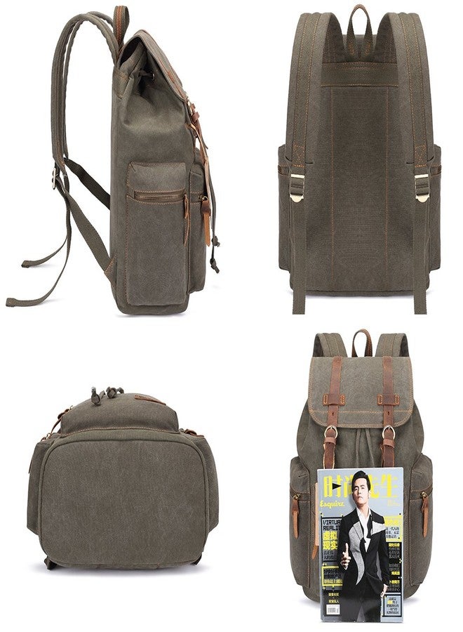 Bluboon Canvas Vintage Backpack Leather Casual Bookbag Men Rucksack (Green) - Image 5