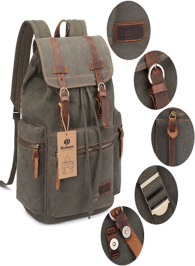 Bluboon Canvas Vintage Backpack Leather Casual Bookbag Men Rucksack (Green) - Image 3