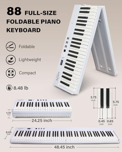 AiJoy 88-Key Piano Keyboard with Semi-Weighted Keys Portable Folding Piano, 128 Tones, Speakers, USB-MIDI, Carry-Bag, Sustain Pedal, Stand Electric Keyboard Piano for Beginners, White - Image 5